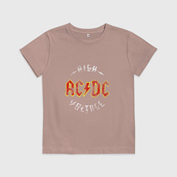Футболка хлопковая детская AC DC HIGH VOLTAGE, цвет: пыльно-розовый