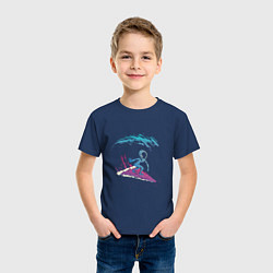 Футболка хлопковая детская Инопланетный серфинг на пицце, цвет: тёмно-синий — фото 2