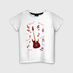Футболка хлопковая детская Красная гитара Рок музыка, цвет: белый