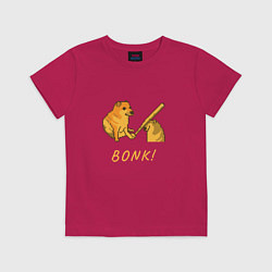 Футболка хлопковая детская Doge Bonk go to horny jail, цвет: маджента