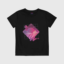 Футболка хлопковая детская Пейзаж в стиле Retrowave, цвет: черный