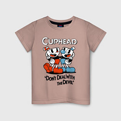 Футболка хлопковая детская Cuphead, Dont deal with devil, цвет: пыльно-розовый
