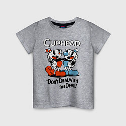 Футболка хлопковая детская Cuphead, Dont deal with devil, цвет: меланж