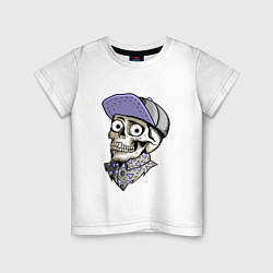 Футболка хлопковая детская Скелет в рубашке и кепке, цвет: белый