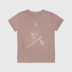 Футболка хлопковая детская Лайн Арт Зоро из One Piece, цвет: пыльно-розовый