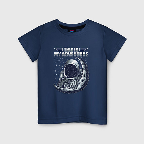 Детская футболка Космонавт и луна / Тёмно-синий – фото 1