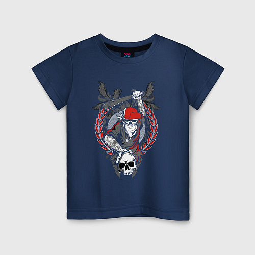 Детская футболка Скелет с битой / Тёмно-синий – фото 1