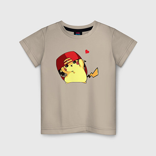 Детская футболка Пикачу под бейсболкой / Миндальный – фото 1