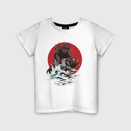 Детская футболка Годзилла в японском стиле / Белый – фото 1