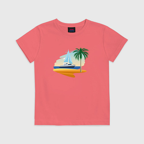 Детская футболка Корабль и пальма / Коралловый – фото 1