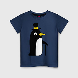 Футболка хлопковая детская Пингвин в шляпе, цвет: тёмно-синий