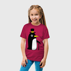 Футболка хлопковая детская Пингвин в шляпе, цвет: маджента — фото 2