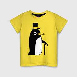 Футболка хлопковая детская Пингвин в шляпе, цвет: желтый