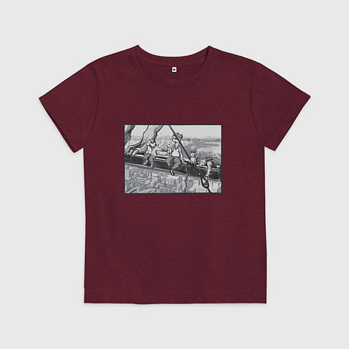 Детская футболка Обед на небоскрёбе - пародия / Меланж-бордовый – фото 1