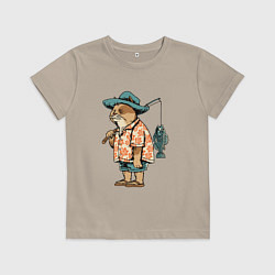 Футболка хлопковая детская Кот рыбак, цвет: миндальный