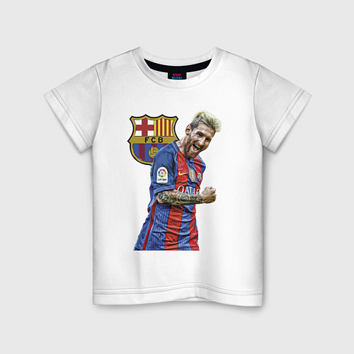 Детская футболка Лионель Месси Барселона Аргентинаа / Белый – фото 1