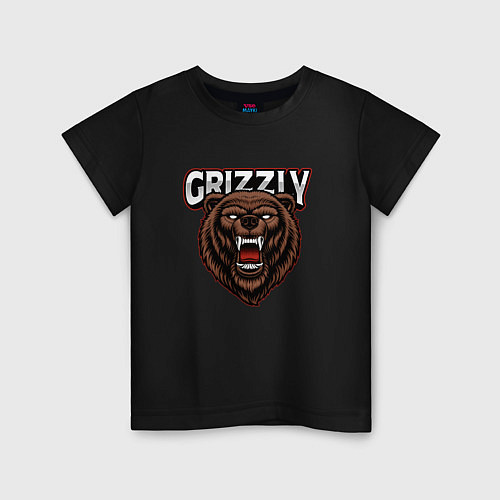 Детская футболка Медведь Grizzly / Черный – фото 1