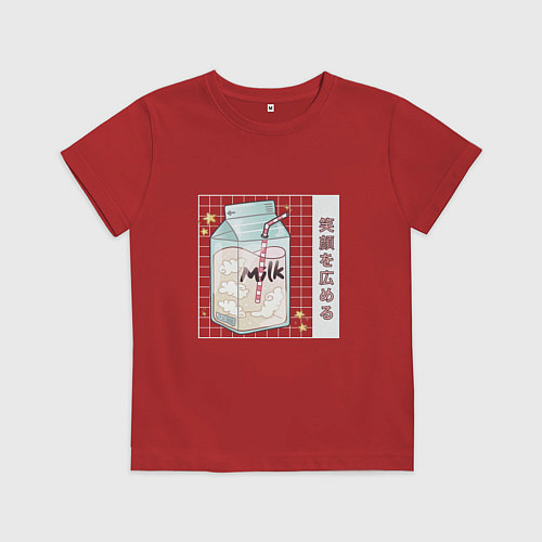 Детская футболка Японское кавайное молоко / Красный – фото 1