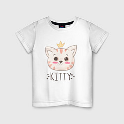 Футболка хлопковая детская Котик в короне Kitty, цвет: белый