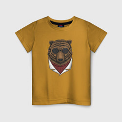 Футболка хлопковая детская Крутой Медведь в очках, цвет: горчичный