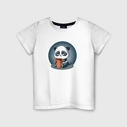 Футболка хлопковая детская Панда с кружкой кофе, цвет: белый