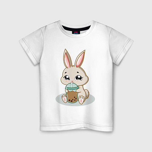 Детская футболка Зайчик пьет коктейль / Белый – фото 1