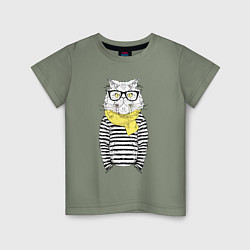 Футболка хлопковая детская Hipster Cat, цвет: авокадо