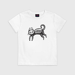 Футболка хлопковая детская Skeleton Cat, цвет: белый