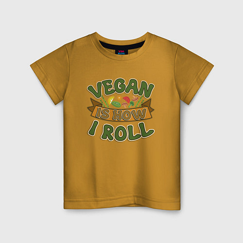 Детская футболка Vegan - How I Roll / Горчичный – фото 1