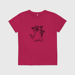 Футболка хлопковая детская Котенок с вилкой и сосиской, цвет: маджента