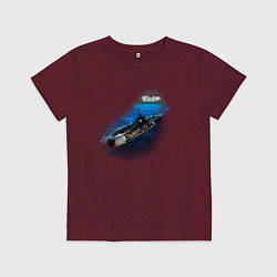 Футболка хлопковая детская Подводная лодка, цвет: меланж-бордовый