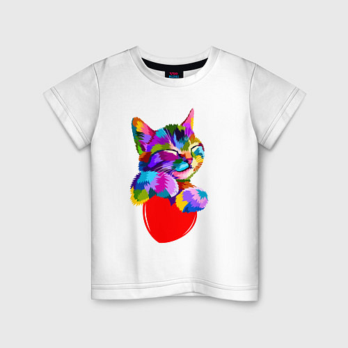 Детская футболка РАДУЖНЫЙ КОТИК RAINBOW KITTY / Белый – фото 1