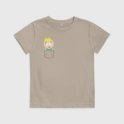 Футболка хлопковая детская Баттерс в кармане, цвет: миндальный