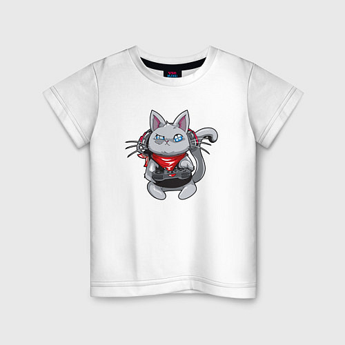 Детская футболка Кот - геймер / Белый – фото 1