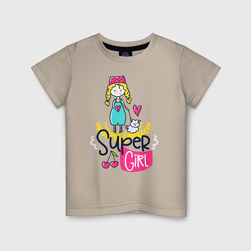 Детская футболка Девушка с собачкой / Миндальный – фото 1