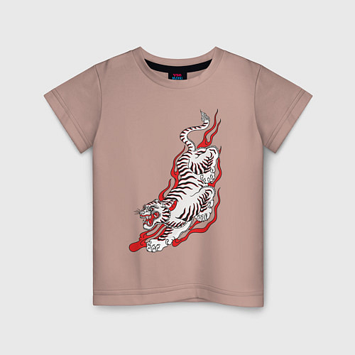 Детская футболка Тигр самурая / Пыльно-розовый – фото 1