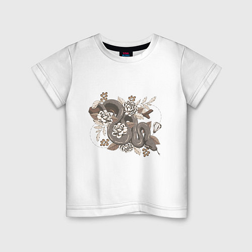 Детская футболка Черная змея и цветы / Белый – фото 1