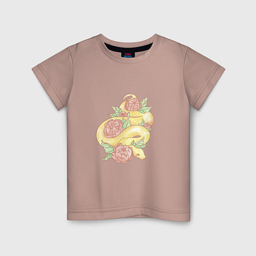 Детская футболка Змея акварелью / Пыльно-розовый – фото 1