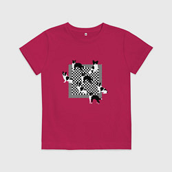 Футболка хлопковая детская Черно-белые собачки, цвет: маджента