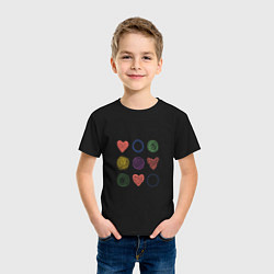 Футболка хлопковая детская Цветные сердца и круги, цвет: черный — фото 2