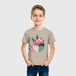 Футболка хлопковая детская Розовый фламинго, цвет: миндальный — фото 2
