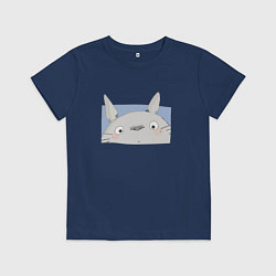 Футболка хлопковая детская Удивленный Тоторо, цвет: тёмно-синий