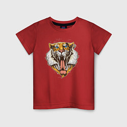 Футболка хлопковая детская Крутой Тигр, цвет: красный