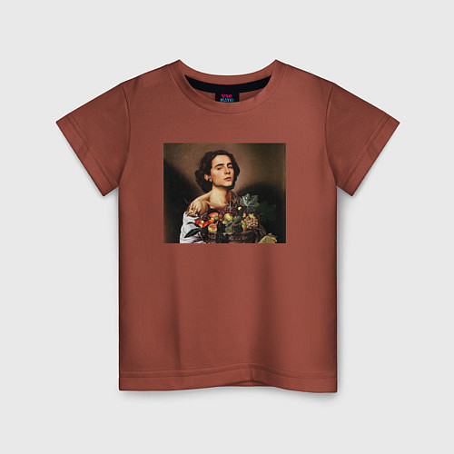 Детская футболка Тимоти Шаламе картина корзина с фруктами Timothee / Кирпичный – фото 1