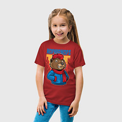 Футболка хлопковая детская Медведь с красным шарфом, цвет: красный — фото 2