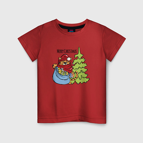 Детская футболка Tiger Christmas / Красный – фото 1