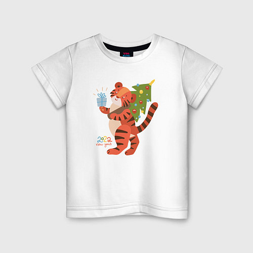 Детская футболка Тигр с ёлочкой / Белый – фото 1