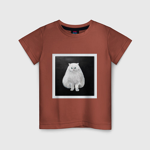 Детская футболка Злой белый кот арт / Кирпичный – фото 1