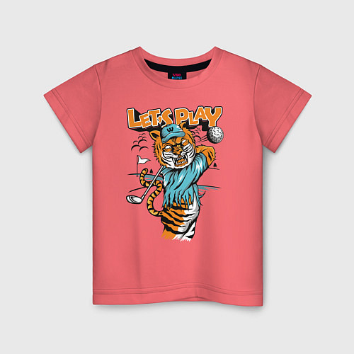 Детская футболка Тигр игрок в гольф / Коралловый – фото 1