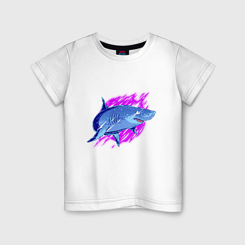 Детская футболка Неоновая акула Neon shark / Белый – фото 1